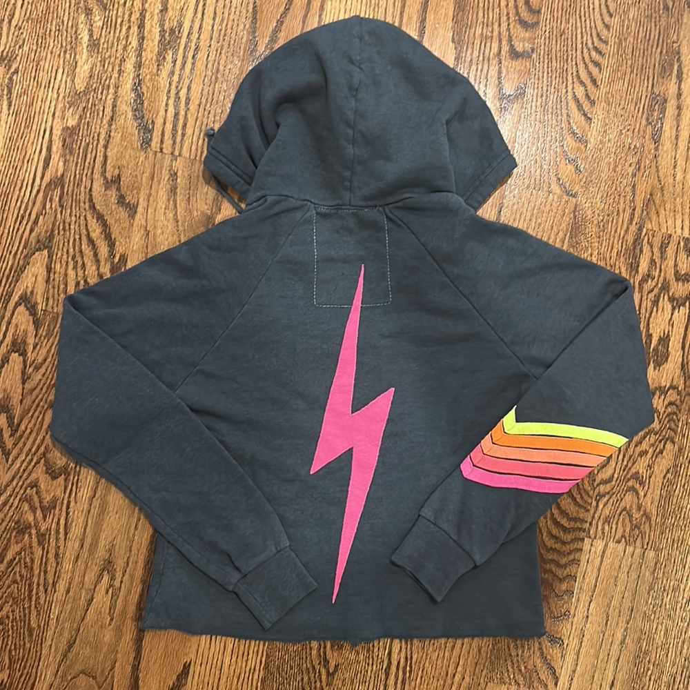 ⚡️ AVIATOR NATION ⚡️ Gray Cropped Bolt Hoodie Size Small